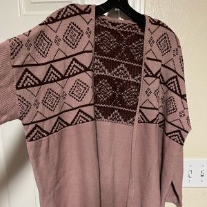 Pink burgundy open sweater kimono fringe cardigan